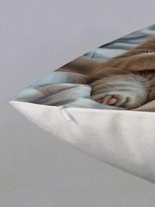 1pc Cute Cat Pattern Pillow Cover, 100% Polyester, Zipper Closure, No Filling, Suitable For Living Room, Bedroom And Dining Room Decor - Multicolor - View 5