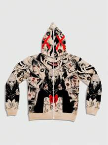 ROMWE MEN Street Life Men's Portrait Print Open Sweatshirt Sweatshirt, Casual Everyday Wear - Apricot - View 1