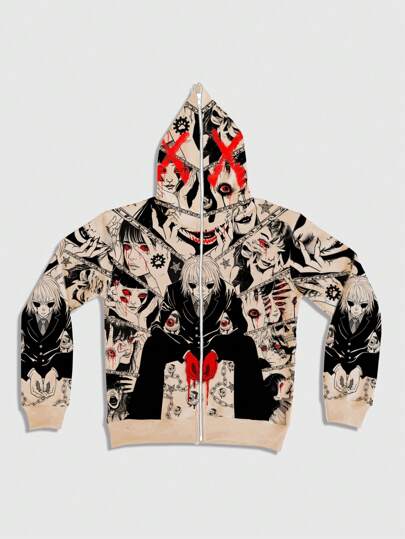 Street Life Men's Portrait Print Open Sweatshirt Sweatshirt, Casual Everyday Wear