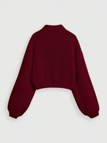 ROMWE Fairycore New Year & Christmas Cute Innocent College Style Casual Cherry Embroidery Turtleneck Lantern Sleeve Sweater For Women