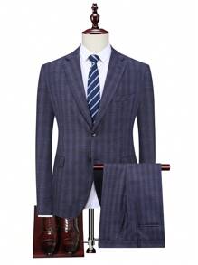 Manfinity Mode Plus Size Casual Front Button Long Sleeve Flat Collar Simple Suit Set