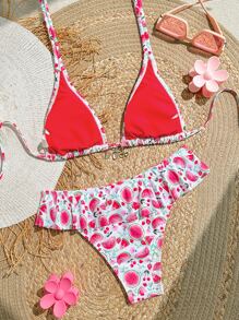 Set de bikini triangular de mujer con estampado de frutas para el verano - Multicolor - Ver 2