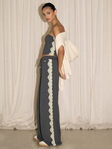 AiiRZ 带蕾丝嵌件的抹胸和宽腿慢跑裤 - 深灰色 - 查看 6