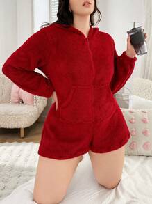 Pijama mono de peluche con capucha con orejas, cremallera y manga larga, talla grande