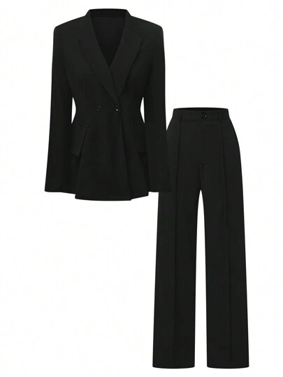 SHEIN Clasi 大码女式合身腰部西装外套和裤子套装