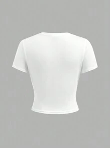 4pcs/Set Tween Girl Casual Round Neck Raglan Sleeve Leopard Print Fitted T-Shirt & Solid Color Knitted T-Shirt, Suitable For Spring & Summer, School, Campus, College - Multicolor - View 11