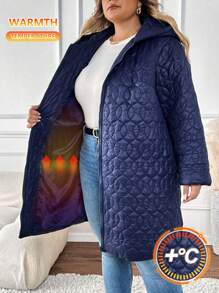 SHEIN CURVE+ Abrigo acolchado con capucha con cremallera, suelto y con longitud hasta la pantorrilla, para talla grande, para otoño/invierno