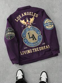Aesthetic Post--Men's Front Zip-Up Letter Print Casual Lightweight Jacket - Purple - View 1