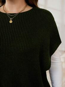 SHEIN LUNE 大码纯色蝙蝠袖宽松针织开衫背心，秋冬季休闲款