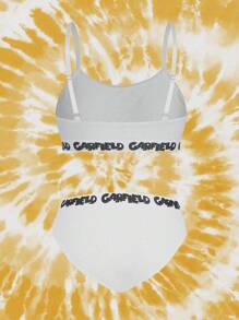 GARFIELD | SHEIN Women Comfortable Letter Tape & Cartoon Print Bra And Panties Lingerie Set - Light Grey - View 3