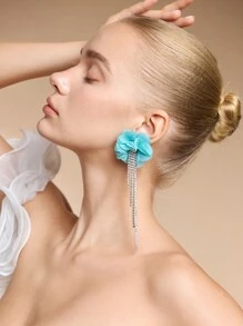 SHEIN SXY 时尚优雅钻石水晶流苏花卉耳坠