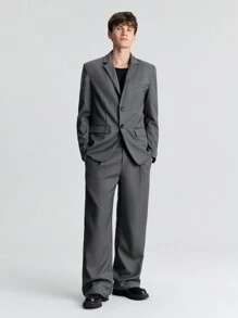 Ontre 男士春季灰色羊毛毛领宽松休闲风衣外套青年商务通勤适合新年聚会 - 灰色 - 查看 3