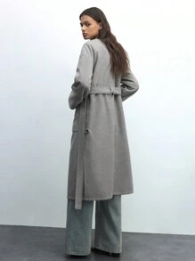 Maija Women's Classic Casual Overcoat With Side High Slit, Button Decor, Dual Pocket, Gray, Spring Everyday Versatile - Grey - View 4