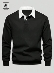 Loose Fit Men's Color Block Polo Collar Long Sleeve Sweatshirt - Multicolor - View 1