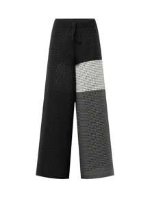 INAWLY Plus Size Loose Fit Casual Wide Leg Contrast Color Pants, Street Style Fall Cloth For Women - Black - View 1