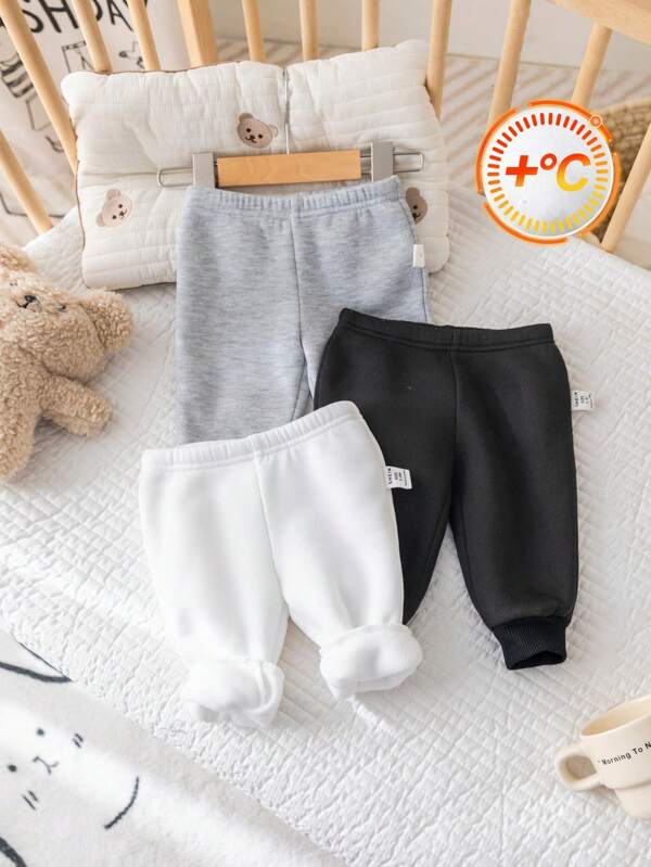 SHEIN Set de pantaloni din lână pentru bebeluși nou-născuți/fete, negru/alb/gri, moale, confortabil, cald, complet, versatil, potrivit pentru acasă, în aer liber, sport, toamnă/iarnă