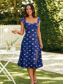 SHEIN VCAY Sommerkleid mit Schmetterlingsdruck und Schlitz an der Seite