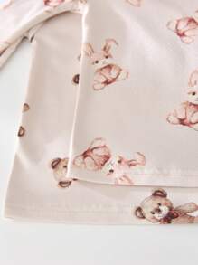 SHEIN 4pcs Baby Boy Cute Cartoon Bear & Rabbit Print Colorblock Round Neck Long Sleeve Top And Long Pants Soft Comfortable Brushed Pajama Set - Multicolor - View 3