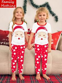 Bộ đồ ngủ gồm 2 chiếc áo thun tay ngắn vừa vặn họa tiết ông già Noel cho bé trai và quần dài - Đỏ và trắng - Xem 5
