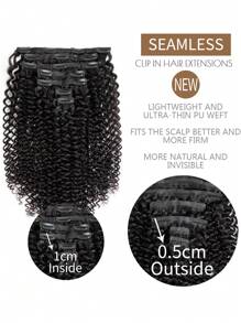Seamless Clip Ins 无缝夹式接发杰瑞卷发真人发接发真人发接发夹式超薄 PU 纬纱直发 9 件装 135 克自然黑 100% 雷米真人发夹式接发 - Natural Black - 查看 5