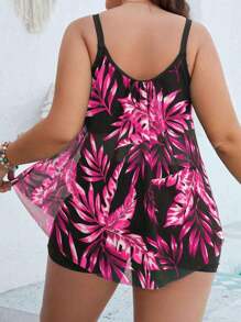 Swim Lushoire Plus Size Plant Print Tankini Set, For Beach Vacation Summer - Multicolor - View 2