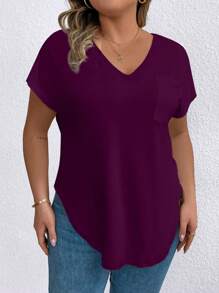 EMERY ROSE Plus Size Casual Solid Color Curved Hem T-Shirt