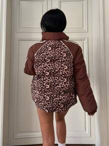 SHEIN EZwear Women's New Leopard Print Winter Jacket, Casual Simple And Fashionable For Daily Wear