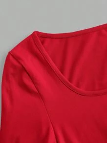 SHEIN Essnce 4 chiếc áo thun tay dài cổ vuông màu trơn đơn giản đa năng dành cho nữ, mùa xuân và mùa hè - Nhiều màu - Xem 3