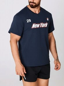 Manfinity Sport Corelite Boyfriend-Stil Herren Rundhals Kurzarm Lässig Sport T-Shirt mit Buchstaben-Muster