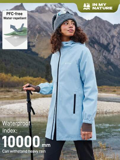 In My Nature Outdoor Waterproof Rain Jacket For Women, Hooded Mid-Length