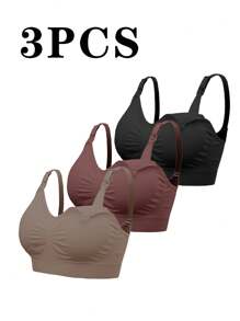 SHEIN 3pcs Maternity Simple Solid Comfort Nursing Bras
