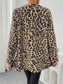 SHEIN Clasi 1 pieza Chaqueta larga de manga larga con apertura frontal y estampado de leopardo con peluche, para otoño/invierno