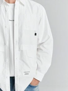 Ontre Men's White Oversized Multi-Pocket Plain Button-Front Long Sleeve Casual Shirt, Simple Lapel Collar Sport Shirt, Versatile For Daily, New Year Party, Holiday And Commuting
