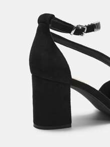 CUCCOO CURVES Women's Comfortable Fashion Faux Pearl Decor Buckle Hollow-Out Solid Color Chunky Heels Spring Shoes Spring Break Easter - Black - View 5