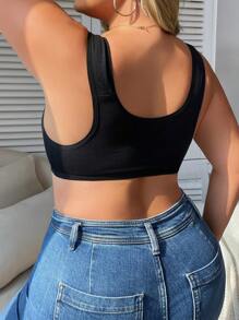 Ensemble soutien-gorge en dentelle avec fermeture boutons, grande taille - Noir - Voir 4