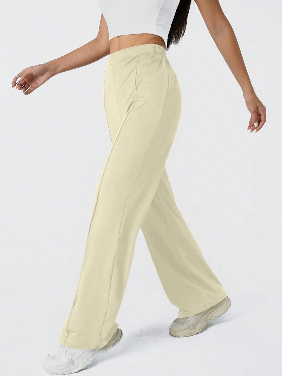Teen Girls High-Waisted Elegant Knit Solid Color Flared Pants - Apricot - View 1