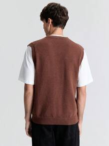 Ontre Men's Spring Brown Solid V-Neck Casual Loose Knitted Sweater Vest, Suitable For Parties, New Year