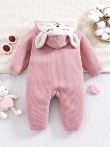 SHEIN Mameluco lindo de pana con estampado de dibujos animados y forro cálido para otoño/invierno para bebés niñas - Rosa - Ver 14