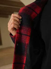 Manfinity ModaGents Men's Woven Fashionable Casual Loose Plaid Overcoat, Suitable For Going Out, Fashion Warm Overcoat, For Friends, Husband, Boyfriend Gifts