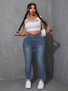 SHEIN ICON 大码前扣口袋休闲牛仔裤，日常穿着