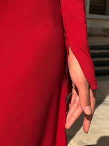 BizChic 圣诞红连衣裙，舒适的节日派对连衣裙，女士优雅通勤装，' - 紅色 - 查看 7