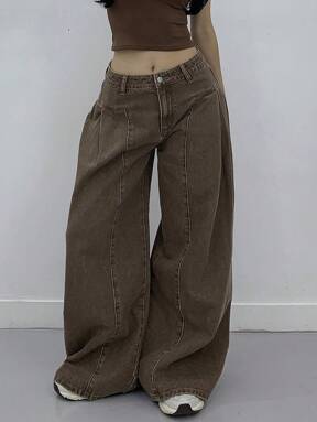 DAZY Distressed Wash Patchwork Wide Leg Jeans For Women,Baggy Jeans