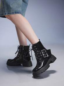 CUCCOO GRLICON 女式 Y2K 朋克风格踝靴，适合万圣节、圣诞节、派对装扮 - 黑色 - 查看 7