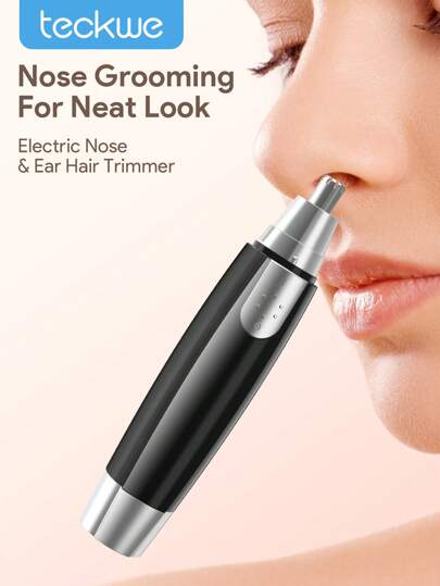 Teckwe Nose And Ear Hair Trimmer - Professional Grooming- Stainless Steel, 360 Degree Hair Removal - Battery Powered For Seamless Facial Hair Removal - Waterproof And Quiet
