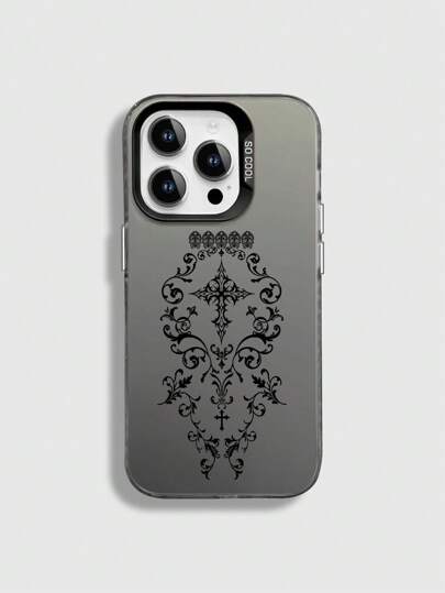 Goth 1pc Cross Pattern Print TPU Frosted Anti-Fall Phone Case Compatible With IPhone