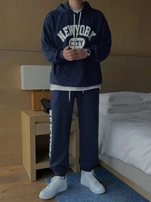 DAZY Men's Hooded Sweatshirt & Pants 2 Pieces Set,Fall Clothes - Blue - View 1