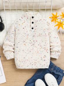 SHEIN Leap Crew 1pc Casual & Cute Jacquard Knit Relaxed Fit Crew Neck Sweater For Young Boys, Suitable For Travelling, School, Casual Gatherings, Autumn/Winter - Beige - View 1