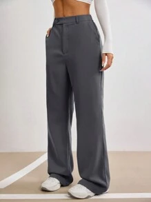Solavon Women's Solid Color Front Button Pocket Casual Suit Pants In Fall/Winter - Dark Grey - View 5