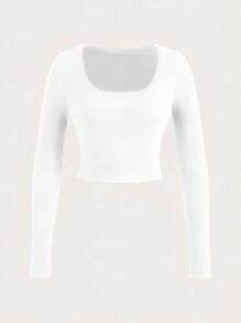 SHEIN SXY 2pcs/Set Sexy Wide Collar Long Sleeve Bodycon T-Shirt - Red - View 4