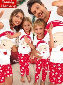 Bộ đồ ngủ gồm 2 chiếc áo thun tay ngắn vừa vặn họa tiết ông già Noel cho bé trai và quần dài - Đỏ và trắng - Xem 4